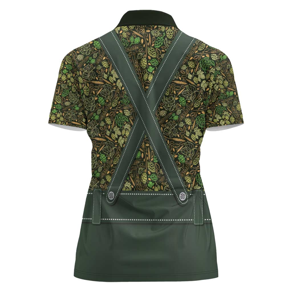 Lederhosen Oktoberfest Women Polo Shirt Hops And Malt Pattern - Wonder Print Shop