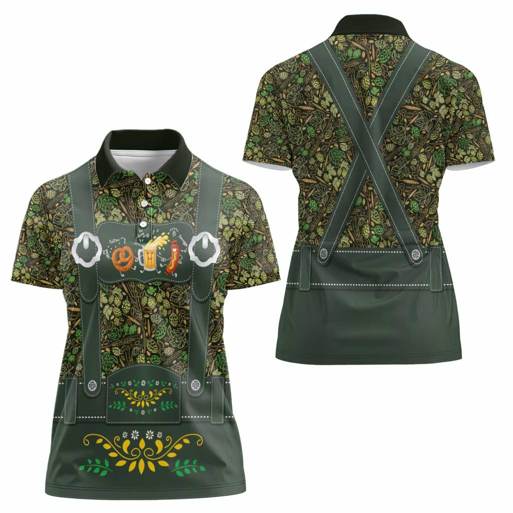 Lederhosen Oktoberfest Women Polo Shirt Hops And Malt Pattern - Wonder Print Shop