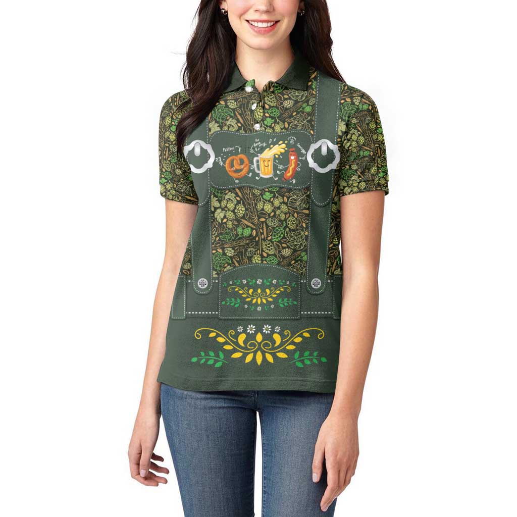 Lederhosen Oktoberfest Women Polo Shirt Hops And Malt Pattern - Wonder Print Shop