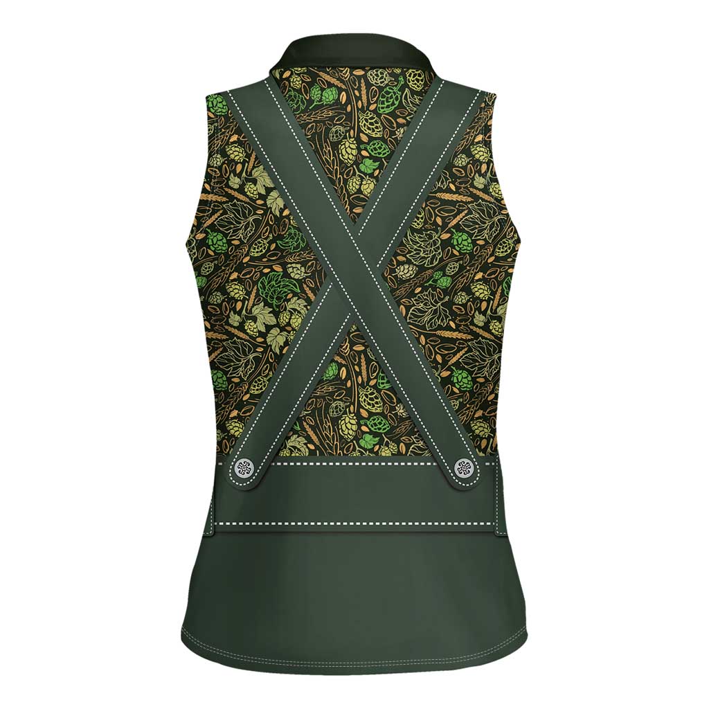Lederhosen Oktoberfest Women Sleeveless Polo Shirt Hops And Malt Pattern - Wonder Print Shop