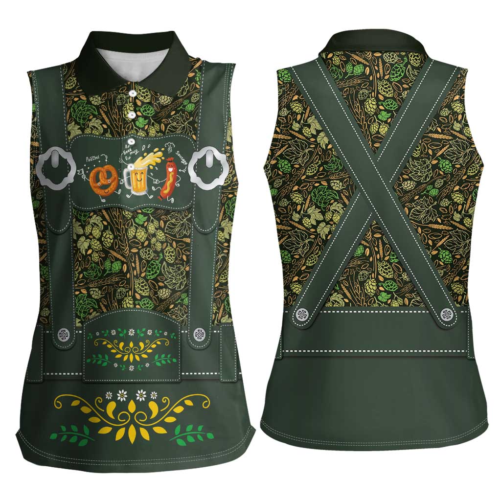 Lederhosen Oktoberfest Women Sleeveless Polo Shirt Hops And Malt Pattern - Wonder Print Shop