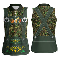 Lederhosen Oktoberfest Women Sleeveless Polo Shirt Hops And Malt Pattern - Wonder Print Shop