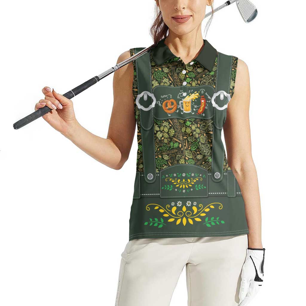 Lederhosen Oktoberfest Women Sleeveless Polo Shirt Hops And Malt Pattern - Wonder Print Shop