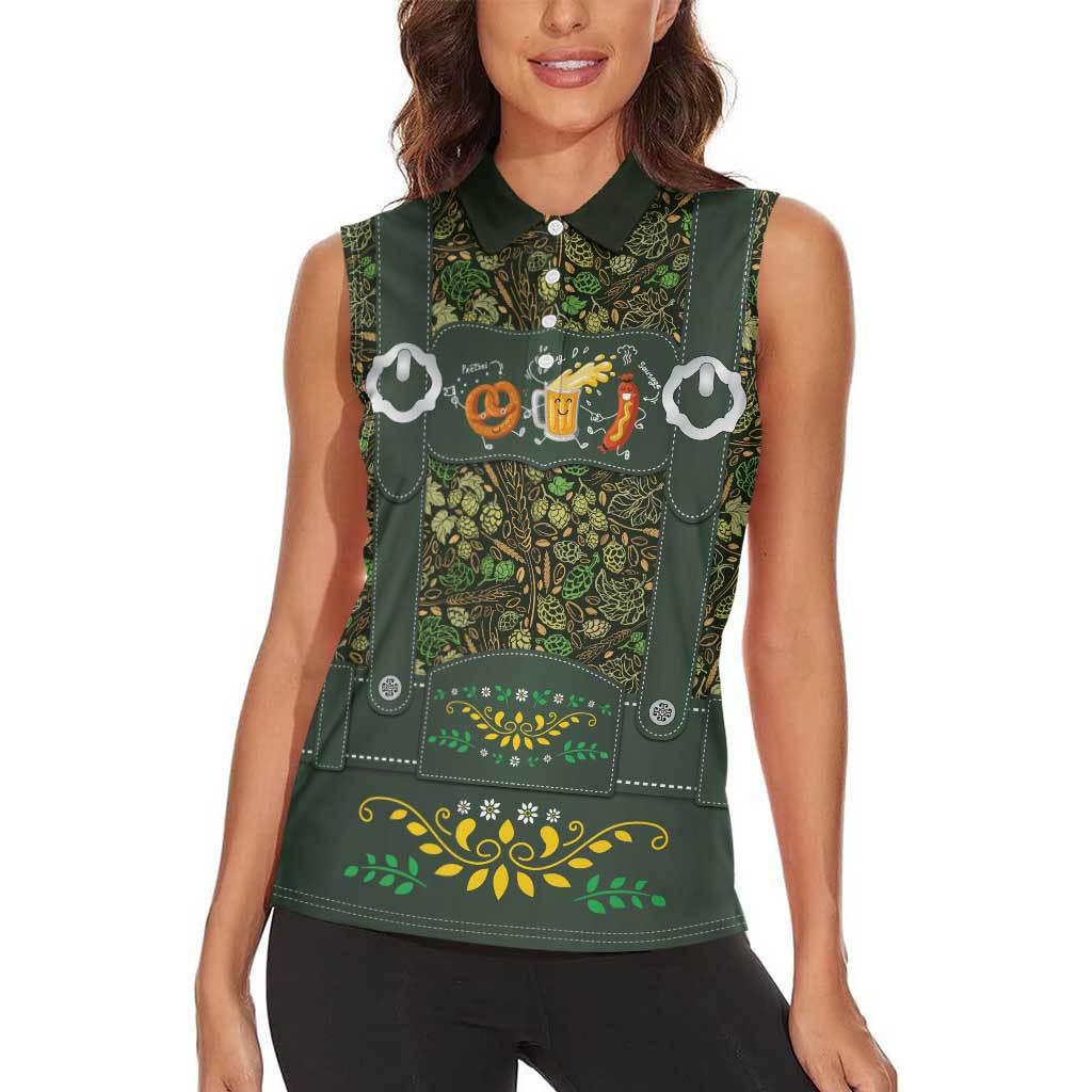 Lederhosen Oktoberfest Women Sleeveless Polo Shirt Hops And Malt Pattern - Wonder Print Shop