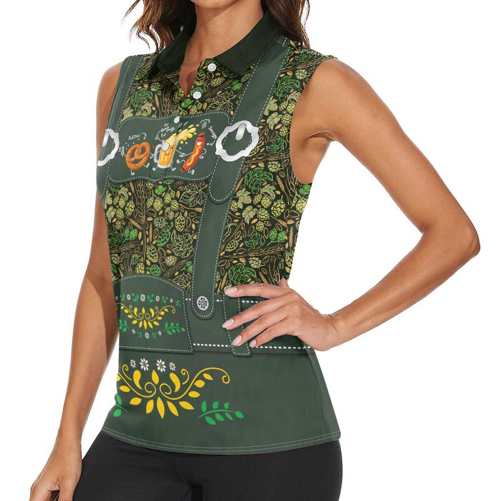 Lederhosen Oktoberfest Women Sleeveless Polo Shirt Hops And Malt Pattern - Wonder Print Shop