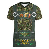 Lederhosen Oktoberfest Women V-Neck T-Shirt Hops And Malt Pattern - Wonder Print Shop