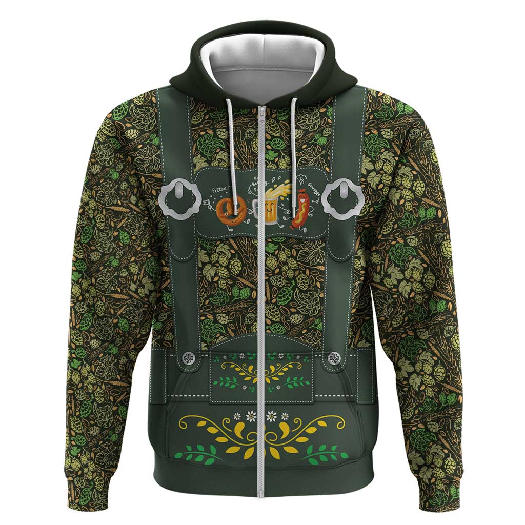 Lederhosen Oktoberfest Zip Hoodie Hops And Malt Pattern - Wonder Print Shop