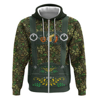 Lederhosen Oktoberfest Zip Hoodie Hops And Malt Pattern - Wonder Print Shop