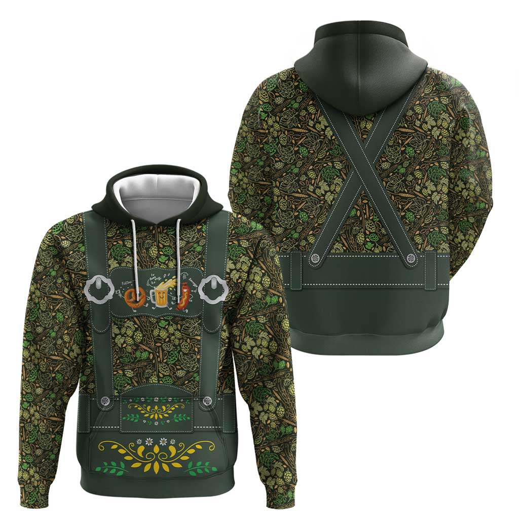 Lederhosen Oktoberfest Zip Hoodie Hops And Malt Pattern - Wonder Print Shop