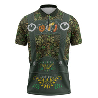 Lederhosen Oktoberfest Zipper Polo Shirt Hops And Malt Pattern - Wonder Print Shop