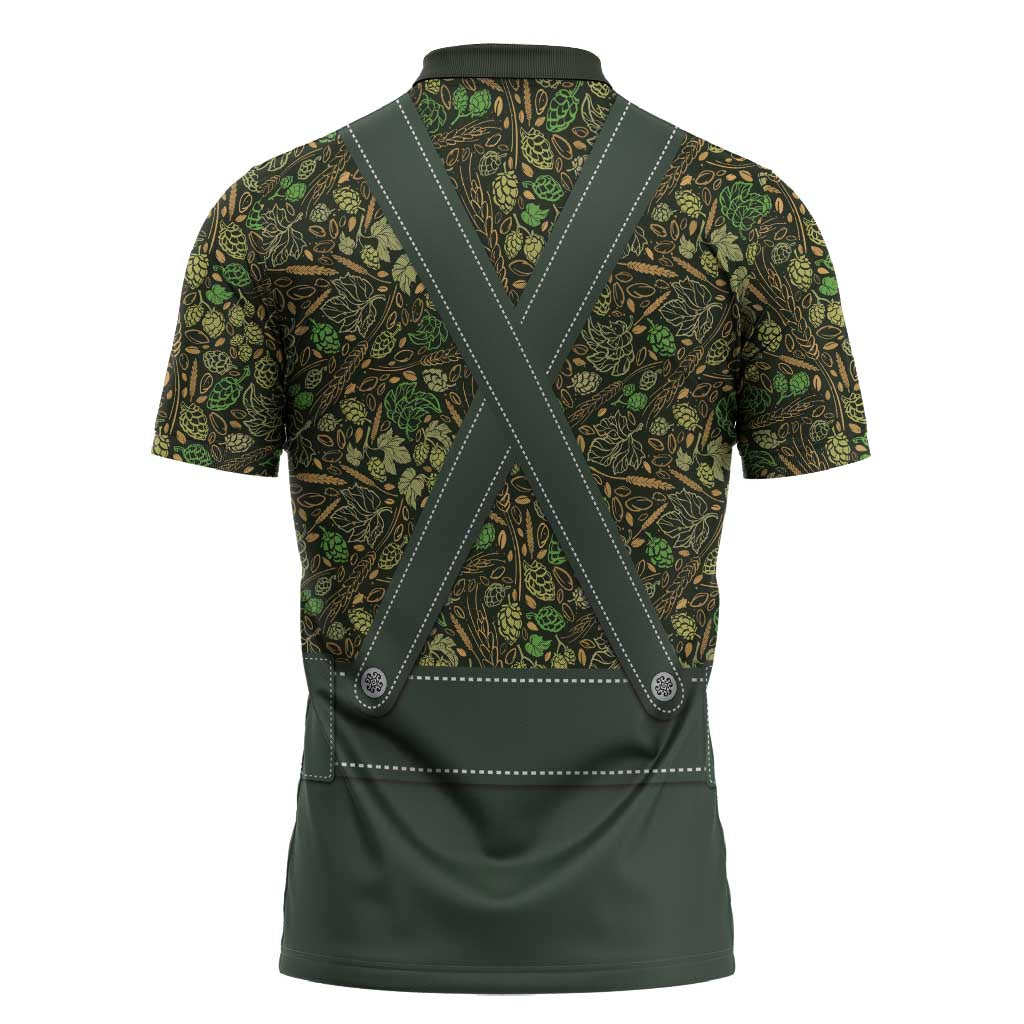 Lederhosen Oktoberfest Zipper Polo Shirt Hops And Malt Pattern - Wonder Print Shop