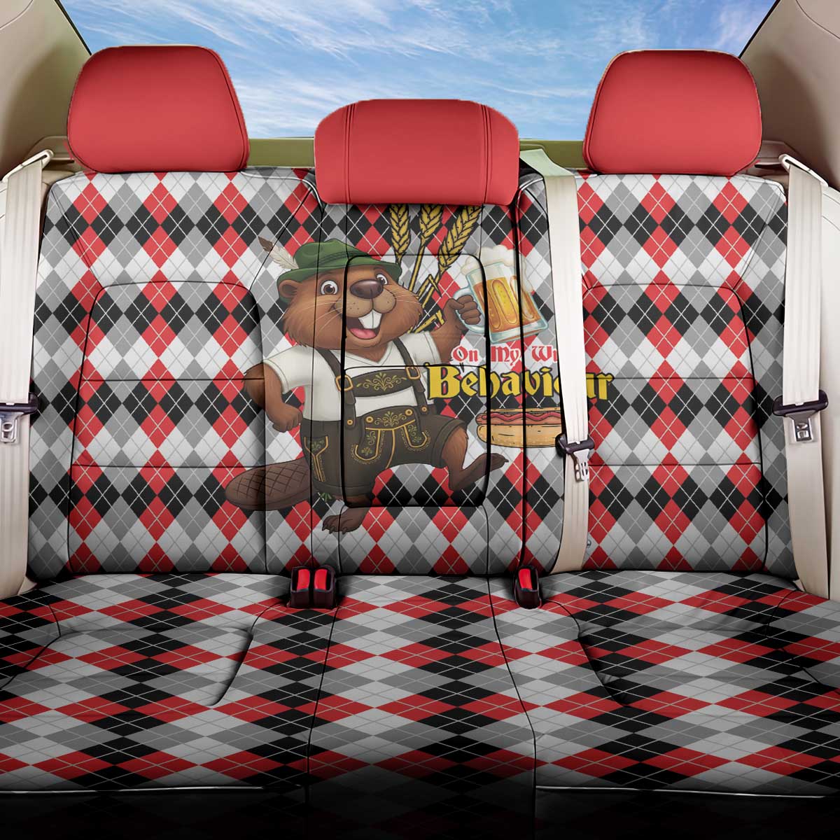 Oktoberfest Beaver Back Car Seat Cover On My Wurst Behaviour - Wonder Print Shop