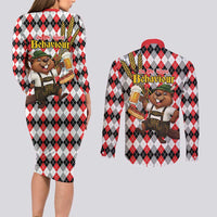 Oktoberfest Beaver Couples Matching Long Sleeve Bodycon Dress and Long Sleeve Button Shirt On My Wurst Behaviour - Wonder Print Shop