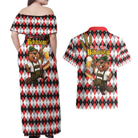 Oktoberfest Beaver Couples Matching Off Shoulder Maxi Dress and Hawaiian Shirt On My Wurst Behaviour - Wonder Print Shop