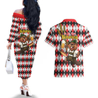 Oktoberfest Beaver Couples Matching Off The Shoulder Long Sleeve Dress and Hawaiian Shirt On My Wurst Behaviour - Wonder Print Shop