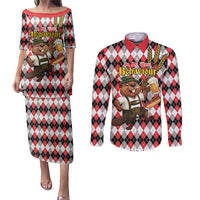 Oktoberfest Beaver Couples Matching Puletasi and Long Sleeve Button Shirt On My Wurst Behaviour - Wonder Print Shop