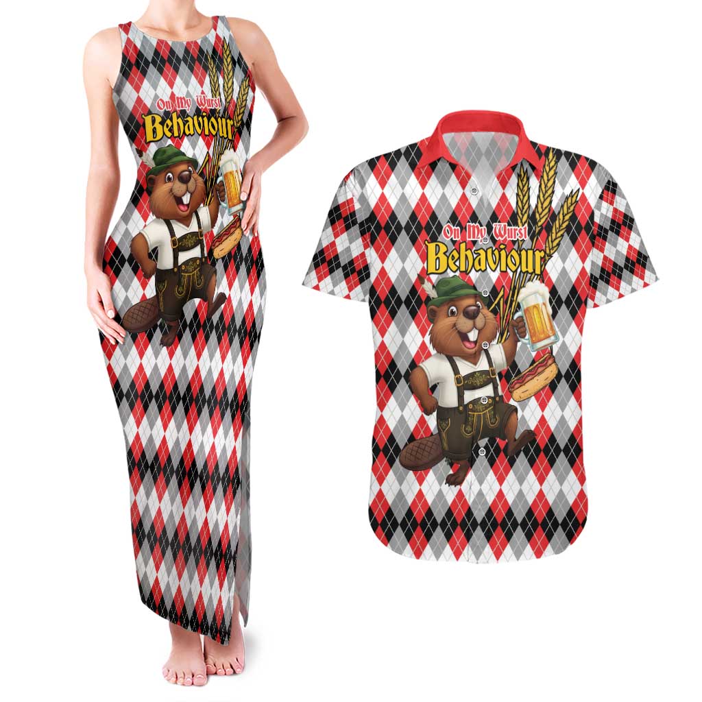 Oktoberfest Beaver Couples Matching Tank Maxi Dress and Hawaiian Shirt On My Wurst Behaviour - Wonder Print Shop