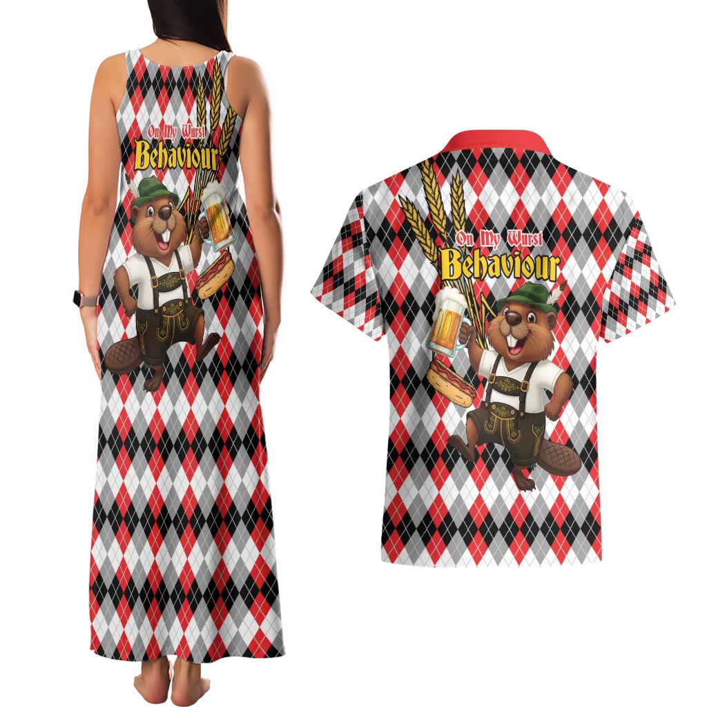 Oktoberfest Beaver Couples Matching Tank Maxi Dress and Hawaiian Shirt On My Wurst Behaviour - Wonder Print Shop
