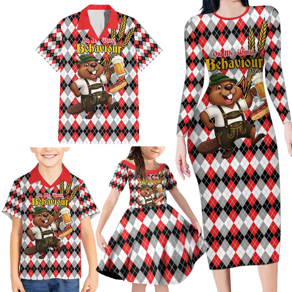 Oktoberfest Beaver Family Matching Long Sleeve Bodycon Dress and Hawaiian Shirt On My Wurst Behaviour - Wonder Print Shop