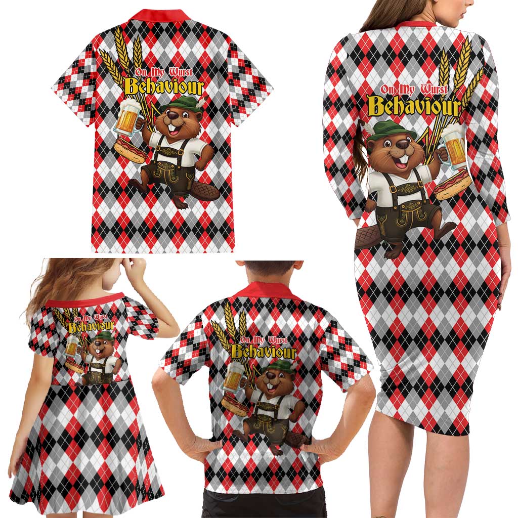 Oktoberfest Beaver Family Matching Long Sleeve Bodycon Dress and Hawaiian Shirt On My Wurst Behaviour - Wonder Print Shop