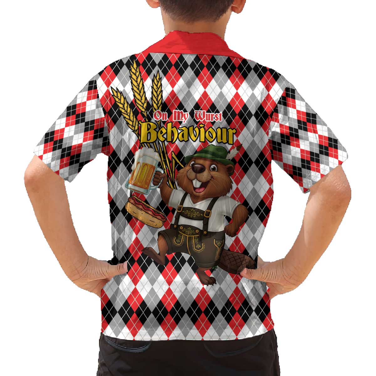 Oktoberfest Beaver Family Matching Off The Shoulder Long Sleeve Dress and Hawaiian Shirt On My Wurst Behaviour - Wonder Print Shop