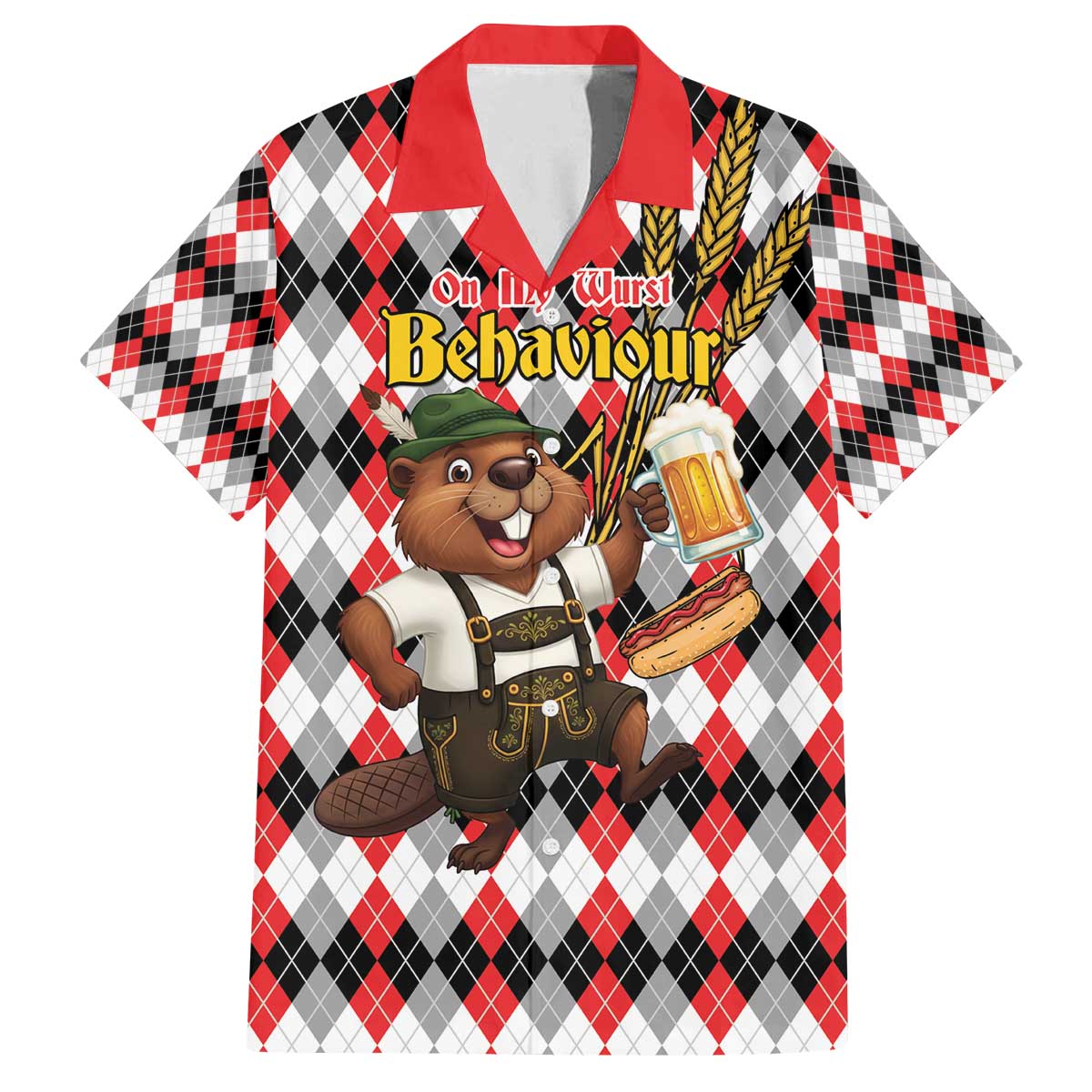 Oktoberfest Beaver Family Matching Off The Shoulder Long Sleeve Dress and Hawaiian Shirt On My Wurst Behaviour - Wonder Print Shop