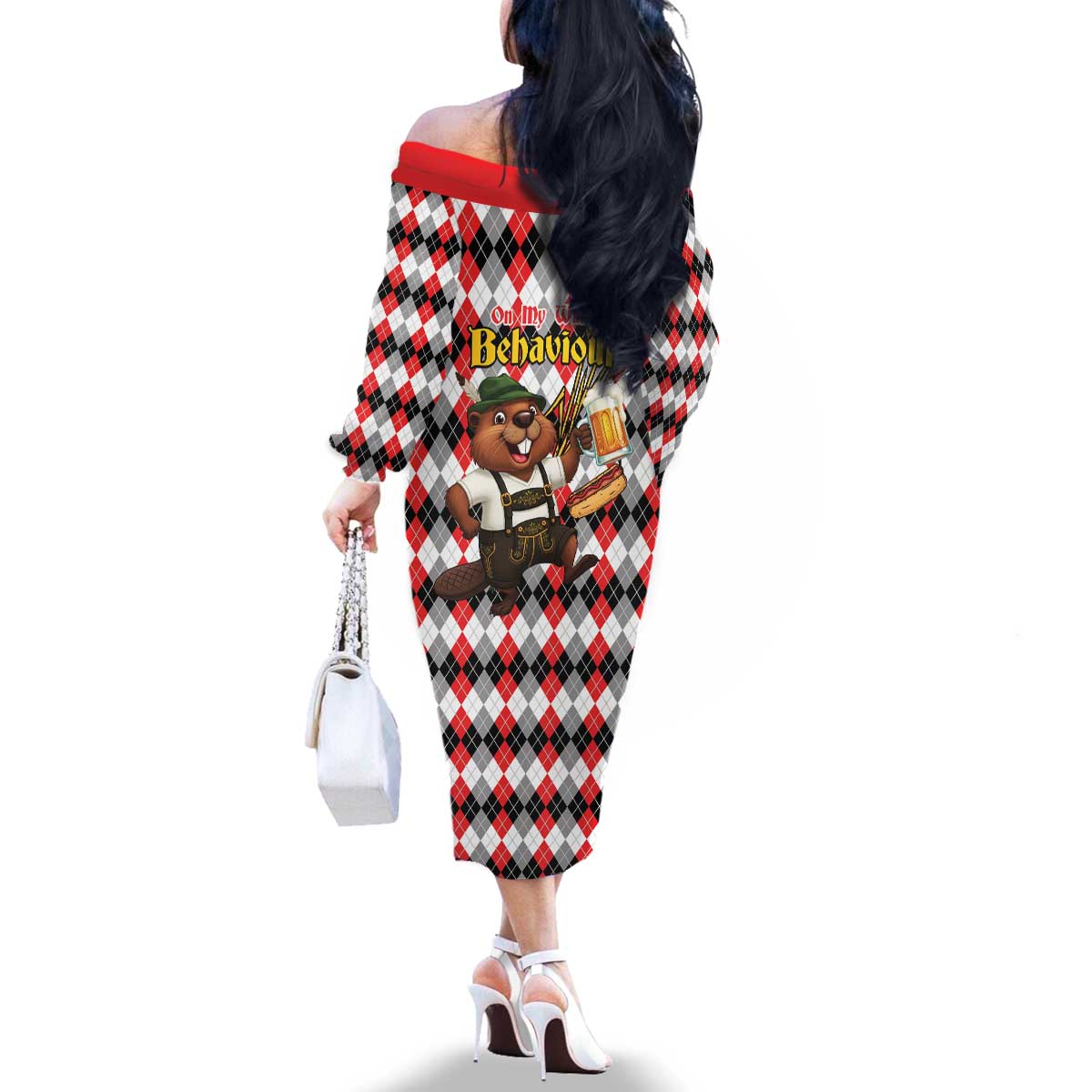 Oktoberfest Beaver Family Matching Off The Shoulder Long Sleeve Dress and Hawaiian Shirt On My Wurst Behaviour - Wonder Print Shop