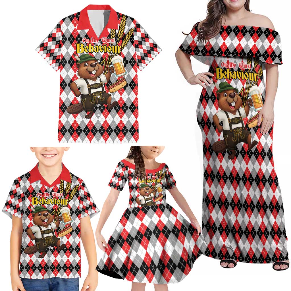 Oktoberfest Beaver Family Matching Off Shoulder Maxi Dress and Hawaiian Shirt On My Wurst Behaviour - Wonder Print Shop