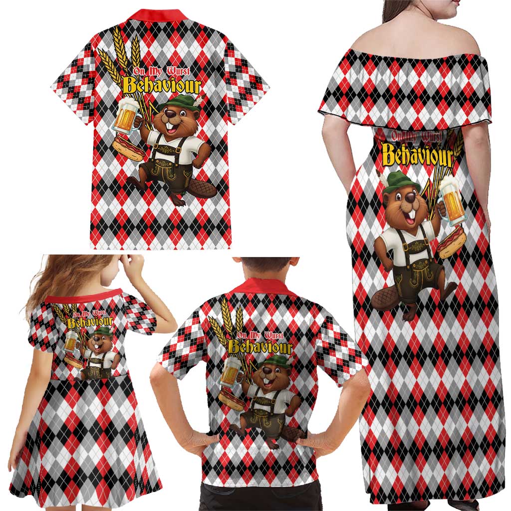 Oktoberfest Beaver Family Matching Off Shoulder Maxi Dress and Hawaiian Shirt On My Wurst Behaviour - Wonder Print Shop