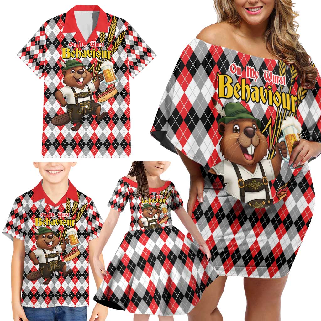 Oktoberfest Beaver Family Matching Off Shoulder Short Dress and Hawaiian Shirt On My Wurst Behaviour - Wonder Print Shop