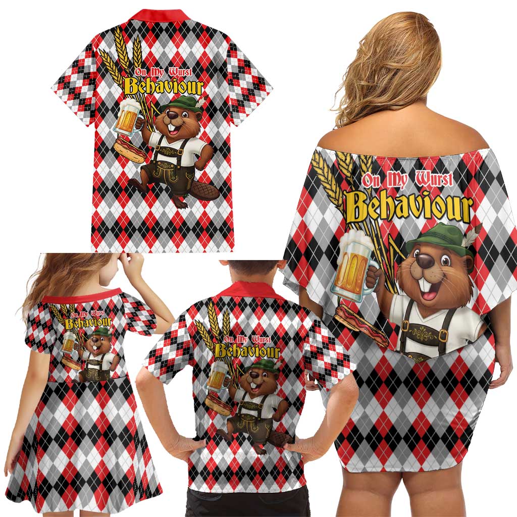 Oktoberfest Beaver Family Matching Off Shoulder Short Dress and Hawaiian Shirt On My Wurst Behaviour - Wonder Print Shop