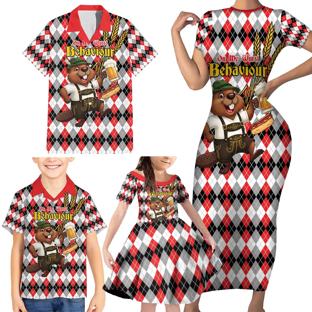 Oktoberfest Beaver Family Matching Short Sleeve Bodycon Dress and Hawaiian Shirt On My Wurst Behaviour - Wonder Print Shop