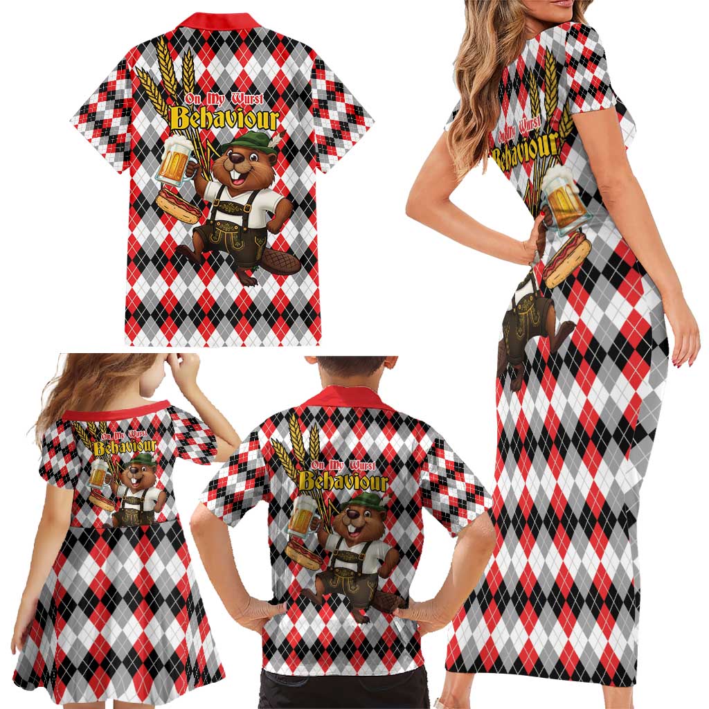Oktoberfest Beaver Family Matching Short Sleeve Bodycon Dress and Hawaiian Shirt On My Wurst Behaviour - Wonder Print Shop