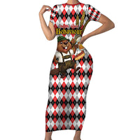 Oktoberfest Beaver Family Matching Short Sleeve Bodycon Dress and Hawaiian Shirt On My Wurst Behaviour - Wonder Print Shop
