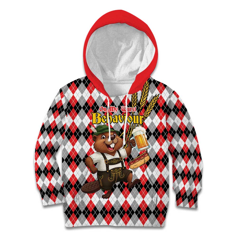Oktoberfest Beaver Kid Hoodie On My Wurst Behaviour - Wonder Print Shop