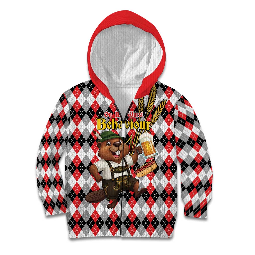 Oktoberfest Beaver Kid Hoodie On My Wurst Behaviour - Wonder Print Shop