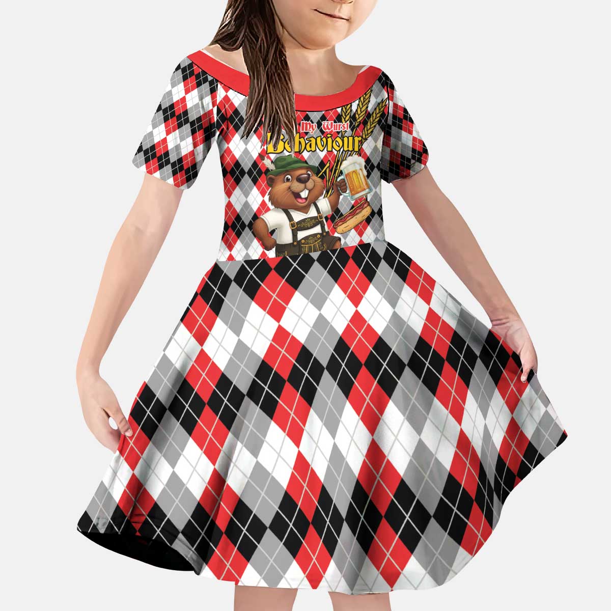 Oktoberfest Beaver Kid Short Sleeve Dress On My Wurst Behaviour - Wonder Print Shop