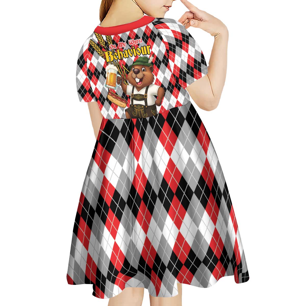 Oktoberfest Beaver Kid Short Sleeve Dress On My Wurst Behaviour - Wonder Print Shop