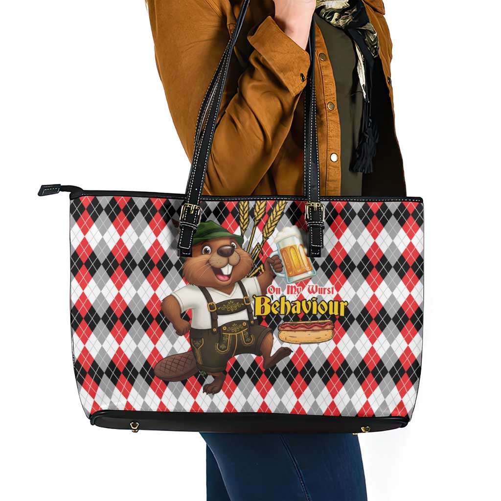 Oktoberfest Beaver Leather Tote Bag On My Wurst Behaviour - Wonder Print Shop