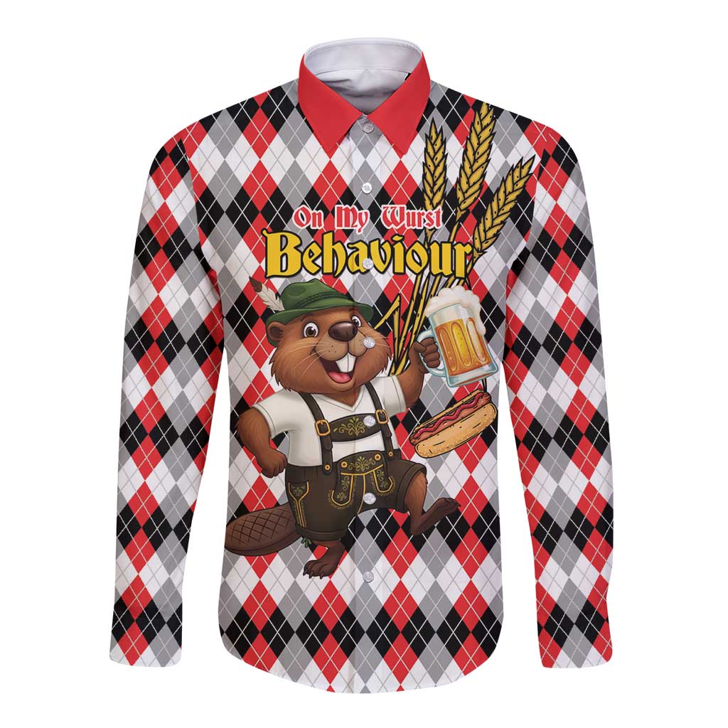 Oktoberfest Beaver Long Sleeve Button Shirt On My Wurst Behaviour - Wonder Print Shop