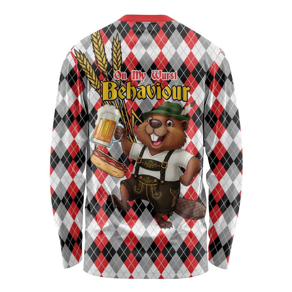 Oktoberfest Beaver Long Sleeve Shirt On My Wurst Behaviour - Wonder Print Shop