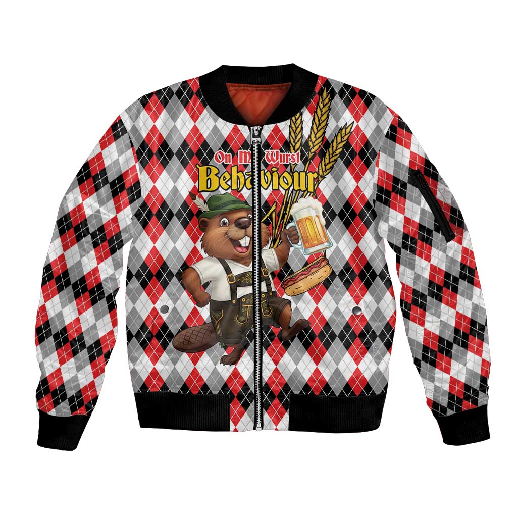 Oktoberfest Beaver Sleeve Zip Bomber Jacket On My Wurst Behaviour - Wonder Print Shop