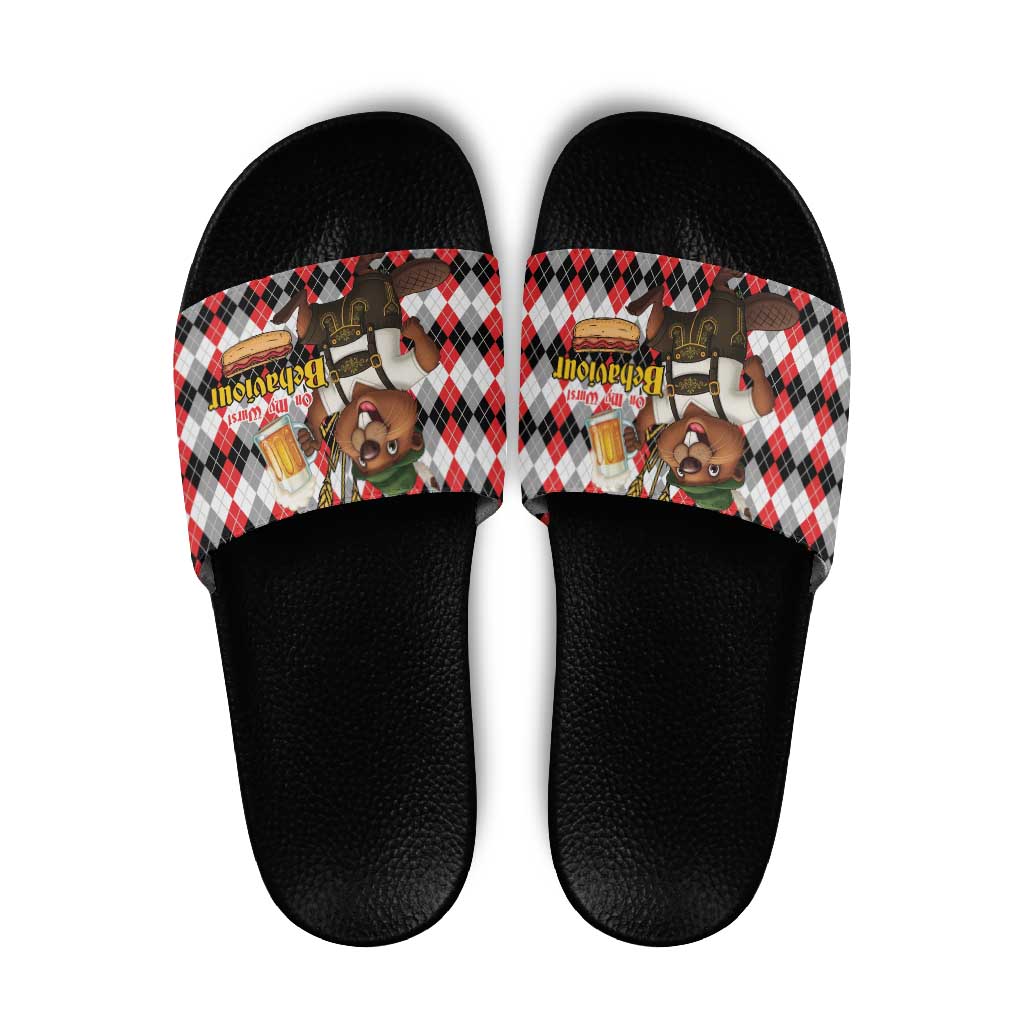 Oktoberfest Beaver Slide Sandals On My Wurst Behaviour - Wonder Print Shop