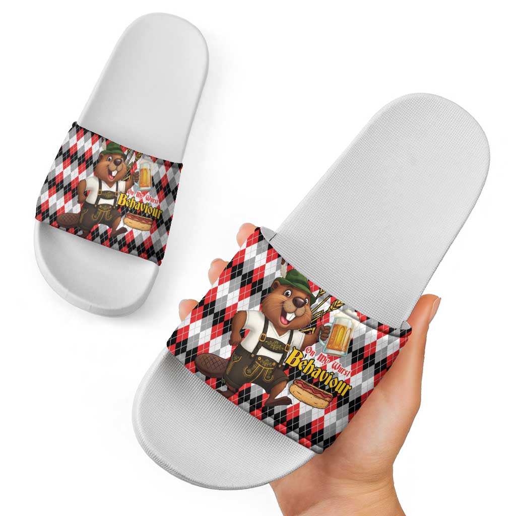Oktoberfest Beaver Slide Sandals On My Wurst Behaviour - Wonder Print Shop