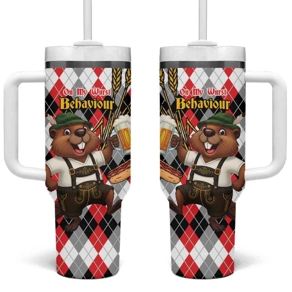 Oktoberfest Beaver Tumbler With Handle On My Wurst Behaviour - Wonder Print Shop