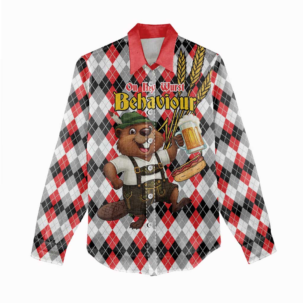 Oktoberfest Beaver Women Casual Shirt On My Wurst Behaviour - Wonder Print Shop