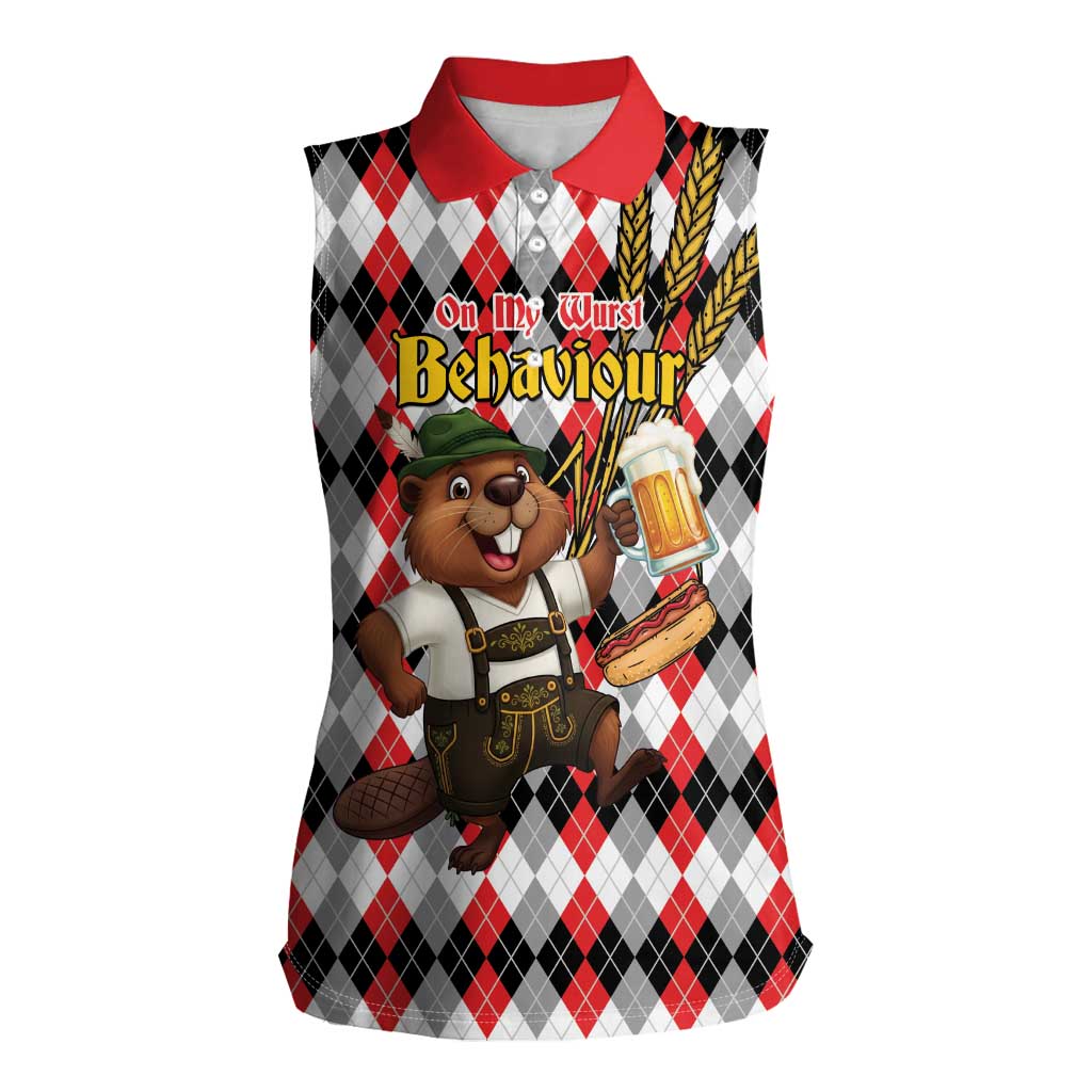 Oktoberfest Beaver Women Sleeveless Polo Shirt On My Wurst Behaviour - Wonder Print Shop