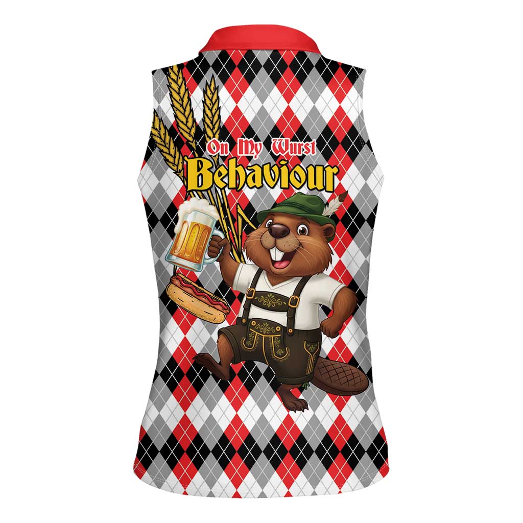 Oktoberfest Beaver Women Sleeveless Polo Shirt On My Wurst Behaviour - Wonder Print Shop