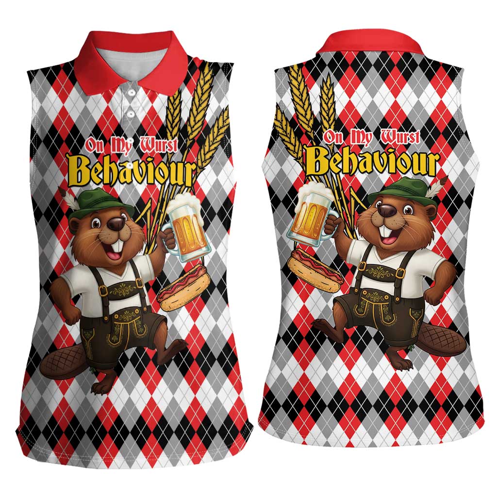 Oktoberfest Beaver Women Sleeveless Polo Shirt On My Wurst Behaviour - Wonder Print Shop