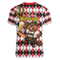 Oktoberfest Beaver Women V-Neck T-Shirt On My Wurst Behaviour - Wonder Print Shop